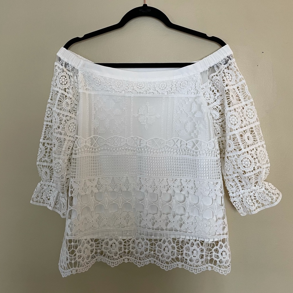 Greylin Shilla Off-Shoulder Lace 3/4 Sleeve Bridal
